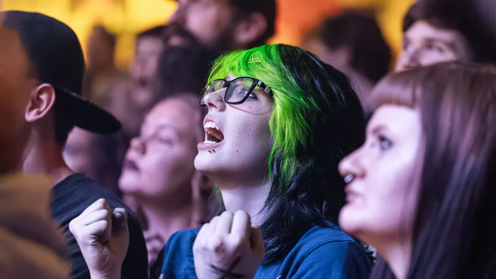 Fans singing along in the crowd at Louisville Loves Emo at Headliners Music Hall